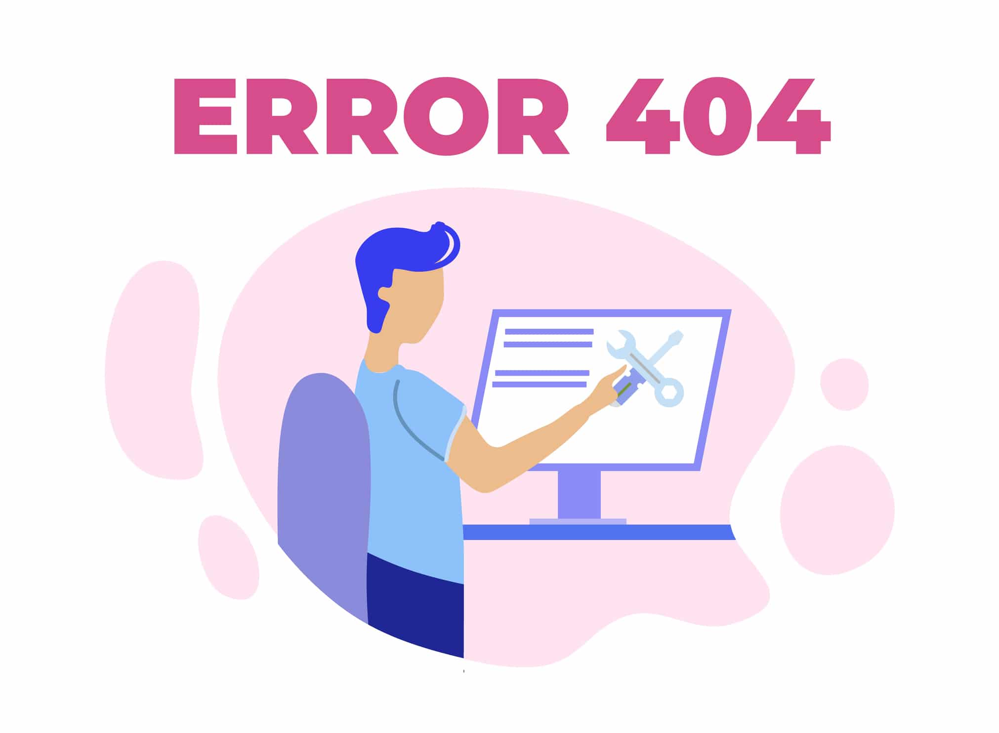 Illustration of a person fixing a 404 error on a computer