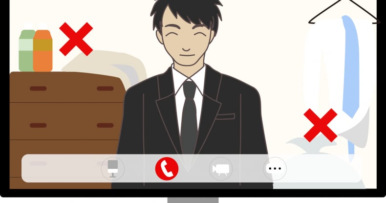An illustration of a video call over the internet. An example where the background is inappropriate.