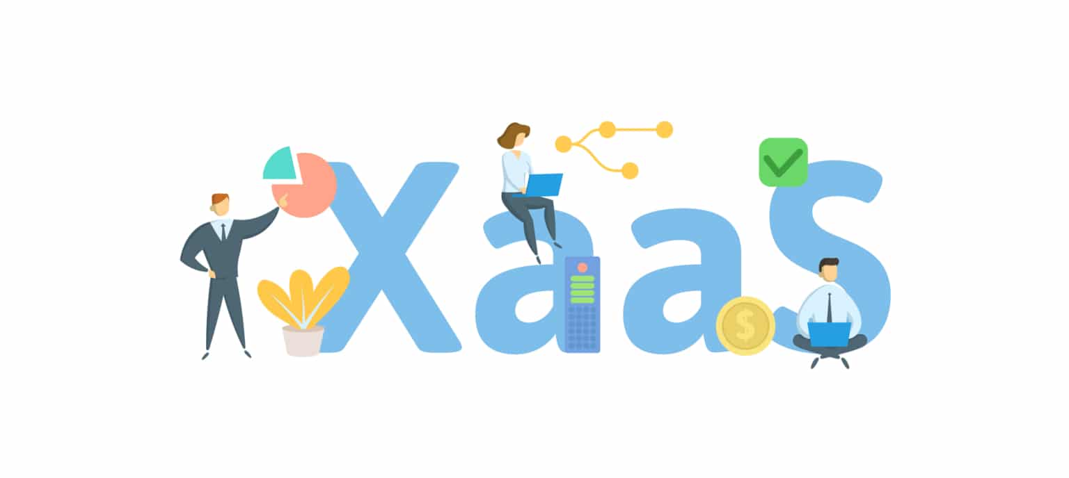 XaaS, Anything-as-a-Service. Concept with people, letters and icons. Flat vector illustration. Isolated on white background.-344