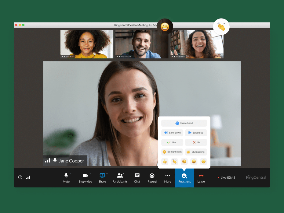 Display of the participant reactions button in RingCentral Video