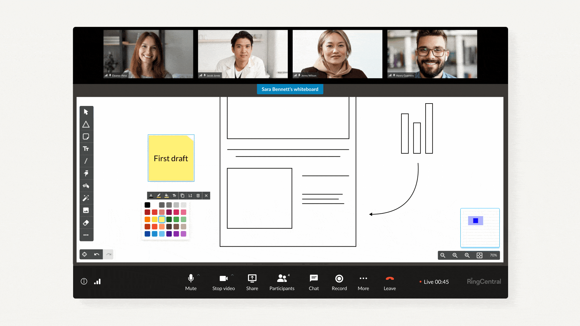 Video showing RingCentral Whiteboard tools